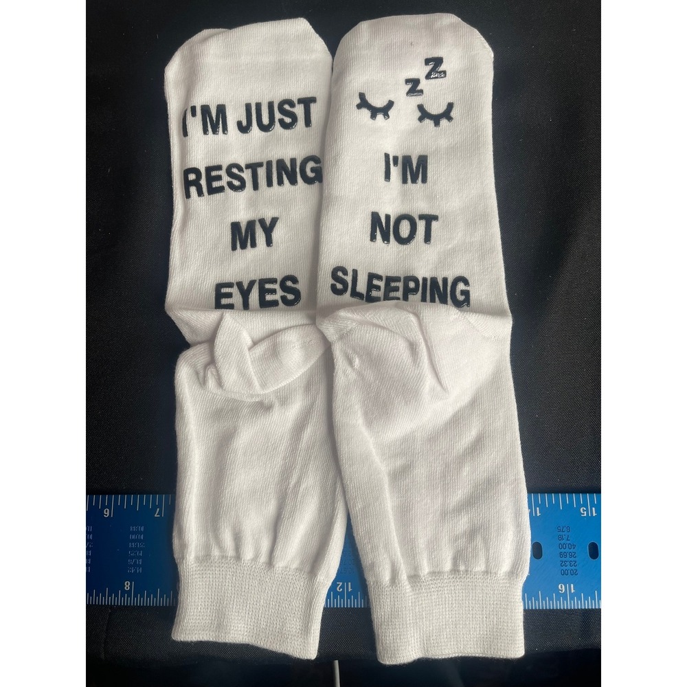 Leotruny Im Not Sleeping Im Just Resting My Eyes Novelty Crew Socks White